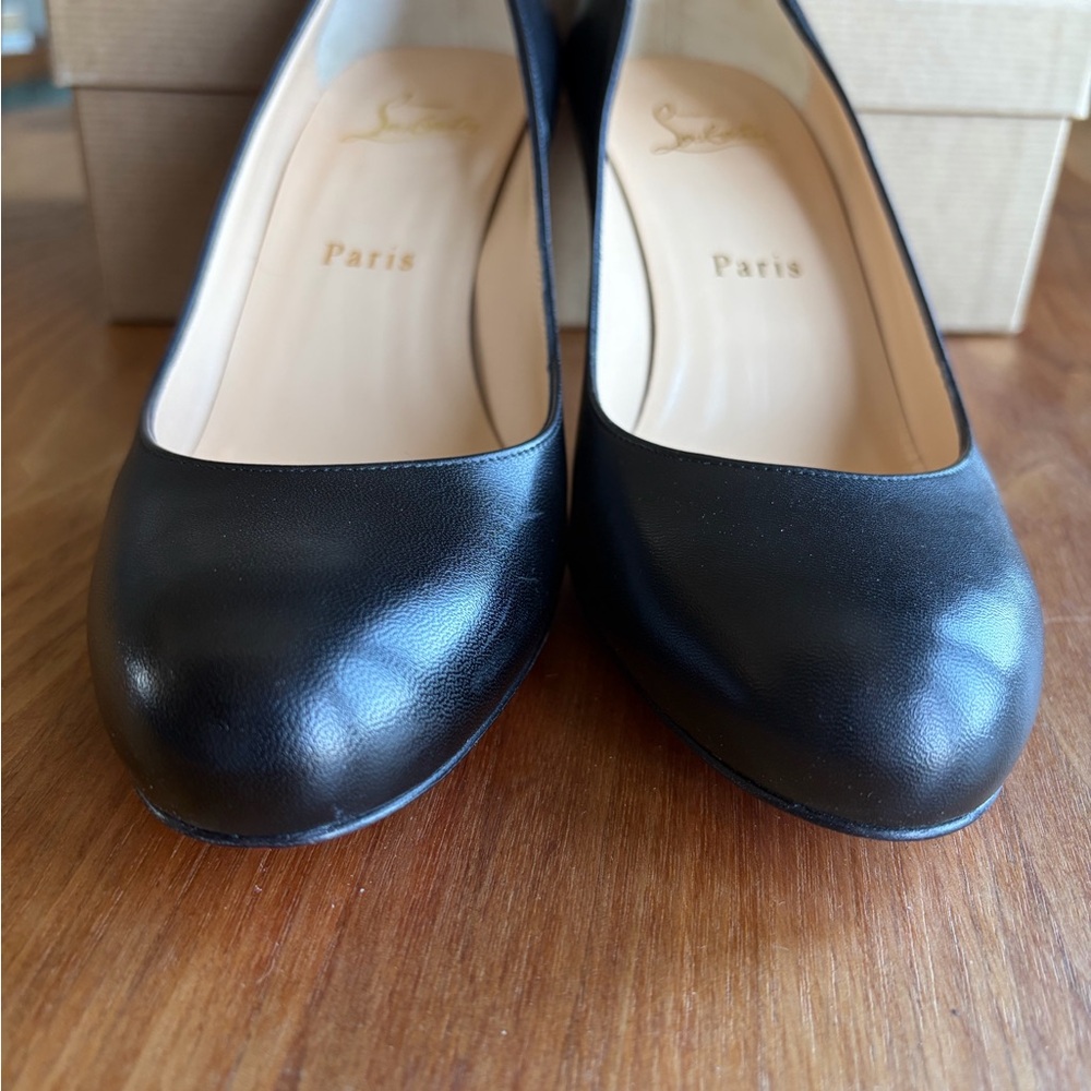 Christian Louboutin Simple Pump 70 Black Leather Heels with Iconic Red Soles - Picture 8 of 8